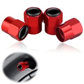 Pack of 4 Car Valve Caps, Tyre Valve Covers, Aluminium Valve Covers with Rubber Ring Seals for Car Tyres, SUVs, Motorcycles, Trucks, Bicycles (Red)