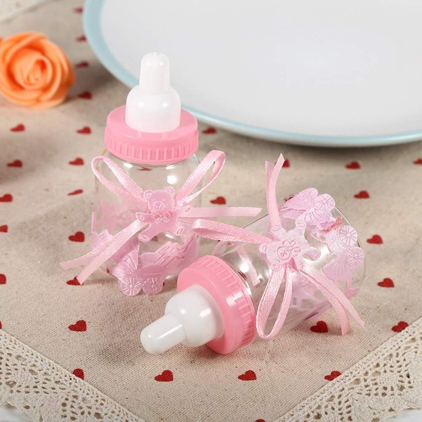 Plastic Baby Shower Bottles 12Pcs Candy Chocolate Bottles Box for Girl Boy Baby Shower Party Favors Gifts Decorations(Pink)