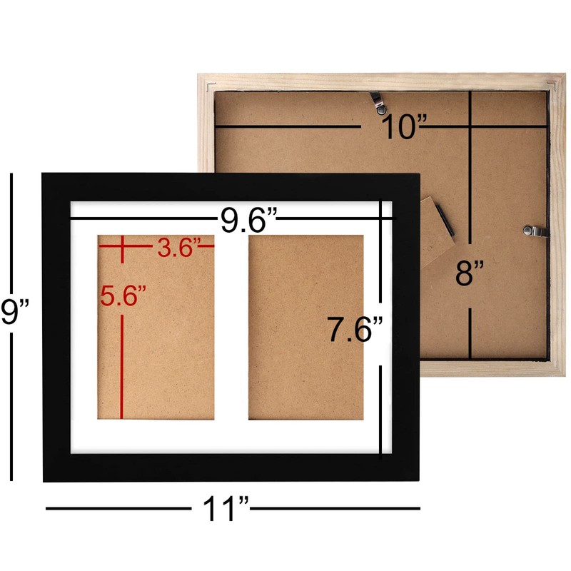8x10 Double Picture Frame Black for Display Two 4x6 Pictures