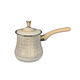 Generic Arabic Coffee Pot Melting Butter and Chocolate Pot with Lid with Pouring Spout Milk Warmer Pot Melting Pot Making Latte Art, Golden Pattern, 900ml