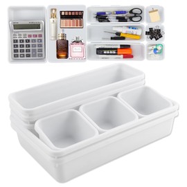 Tyafzzn 8 Stück Schubladen Organizer, AufbewahrungsBox mit 3 Größen, Rutschfester Organizer Box, Schubladeneinsatz, Schubladen Ordnungssystem für Makeup, Küchen, Schreibtisch(Weiß)