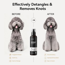 aumuca Dog Detangling & Shine Spray – Leave-in Conditioner & Dematting Spray for Doodles, Cats & Horses Without Buildup | 5-Protein Complex for Deep Repair & Enhanced Shine | 8 Fl Oz (Meadowfoam)