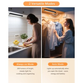 WILLED Motion Sensor Lights Indoor, 1800mAh USB Rechargeable LED Light Bar Battery Operated, 3 Color Temps, Dimmable Magnetic Under Cabinet Lighting for Kitchen, Closet (4 Pack, Black)