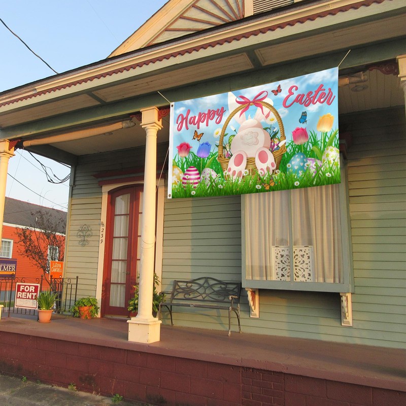 Happy Easter Bunny Flag 3x5 Ft Easter Eggs Rabbits Flowers