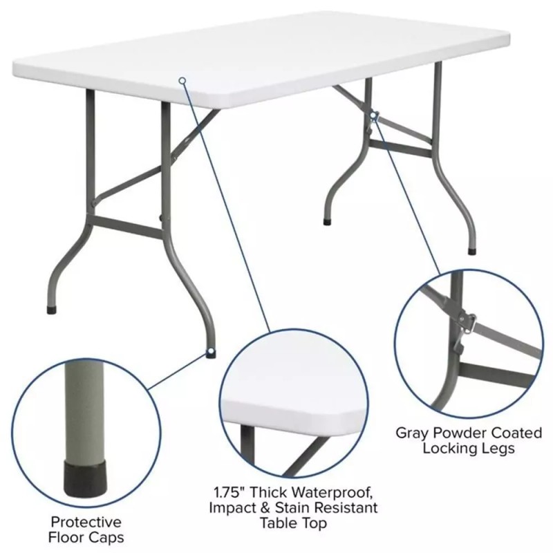 Flash Furniture 30" x 60" Plastic Folding Table in Granite