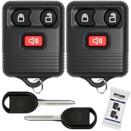 KeylessPros 3-Button Keyless Entry Remote Key Fob Replacement with Ignition Key, fits Ford F150 F250 Explorer Expedition, Lincoln, Mercury, Mazda, CWTWB1U331, GQ43VT11T, CWTWB1U345 (2-Pack)