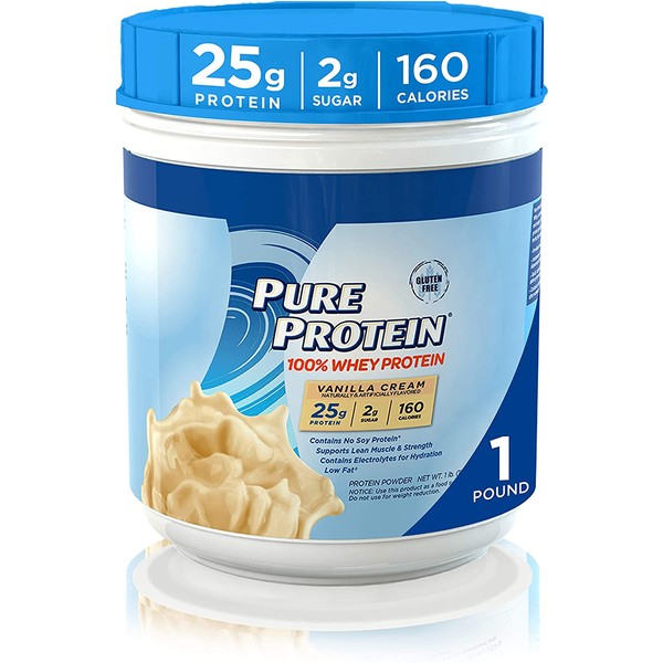 Whey Protein Powder by Pure Protein, Gluten Free, Vanilla Cream, 1lb