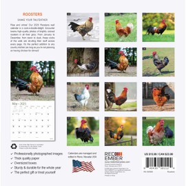 RED EMBER Roosters 2025 Wall Calendar 12 Month | 12" x 24" Open | Thick & Sturdy Paper | Giftable | Calendar 2025