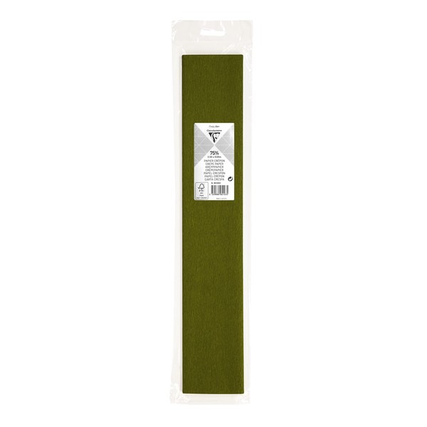 Clairefontaine 95155C - Pack of 1 Sheet of Folded Crepe Paper/Crepe Paper Premium Quality 75%, 2.50 x 0.50 m, Ideal for Creating Costumes, Garlands and 3D Creations, Moss Green, 1 Pack