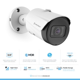 Amcrest 5MP Outdoor POE Camera 2592x1944p Bullet IP Security Camera, 103° Viewing Angle, 98.4ft Night Vision, 5-Megapixel, (REP-IP5M-B1186EW-28MM) White (Renewed)