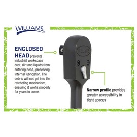 Williams JHWSB-52EHA 1/2-Inch Drive Enclosed Head Ratchet with Black Industrial Finish, Single Pawl Ratchet Design, 36 Tooth Gear Engagement - 10-1/4 Inches