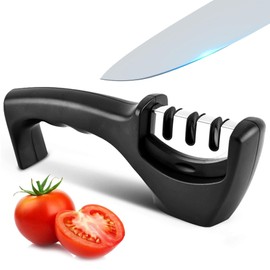 XYJNYO Elite Kitchen Knife Sharpener with 3 Stages, Professional Manual Blade Sharpening System, Ceramic Stone, Tungsten Carbide Plates, Diamond rods, Ergonomic Handle, Non-Slip Base,Stylish Black