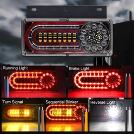 LED Truck/Trailer Tail Lights, 5-in-1 Truck Sequential Flow Turn Signal Brake Rear Tail Waterproof Lamp, Tail Lights for Offroad Bus Trailer Boat/RV 24V 2 Pack (Colorful Light Guidance with bracket)