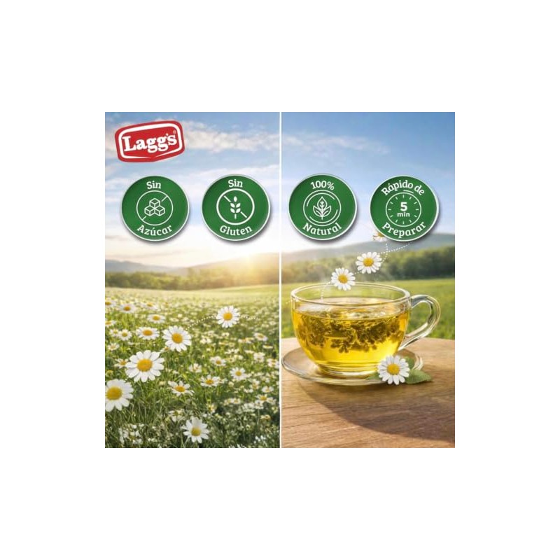 LAGG'S - Té de Manzanilla, Infusión Natural, Sin Cafeína, 24