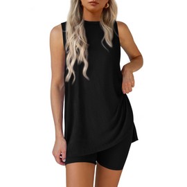 PRETTYGARDEN 2 Piece Sets for Women 2025 Summer Matching Lounge Shorts Set Resort Airport Travel Loungewear Outfits Clothing (Black,X-Large)