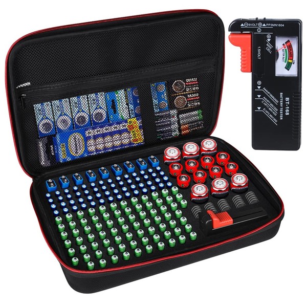 Battery Organizer Storage Box with Tester:Battery Vault Case Fireproof Waterproof