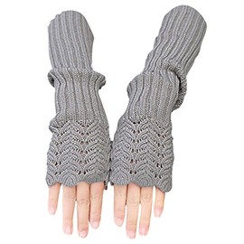 Novawo Scale Design Winter Warm Fingerless Gloves Knitted Long Arm Warmers for Women