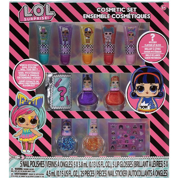Townley Girl L.O.L Surprise! Super Sparkly Cosmetic Set with Lip Gloss, Nail Polish and Nail Stickers, 11 CT
