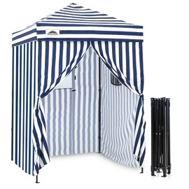 EAGLE PEAK EAGLE PEAK Flex Ultra Compact Pop-up Canopy, Sun Shelter, Changing Room, Portable Privacy Canopy Cabana, 5x5ft Canopy Tent, for Pool, Fashion Photoshoots, or Camping White/Blue
