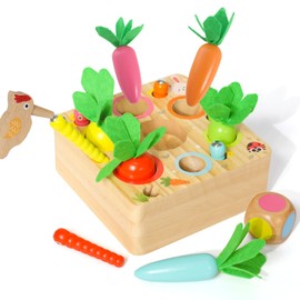XIAPIA Montessori Toy from 1 Years, Baby Motor Skills Toy, Wooden Plug-in Game, Educational Toy, Carrot Harvest Gift for Children, Boys, Girls for Birthday, New Year, Christmas