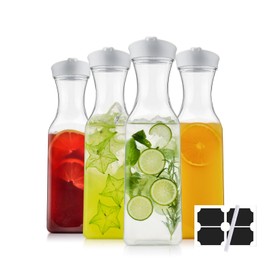 Cuiselect 50 Oz Water Carafe with Lids, Square Plastic Pitcher for Mimosa Bar, Drinks, Milk, Iced Tea, Juice Container for Fridge, BPA-Free, NOT DISHWASHER SAFE (4 Pack)