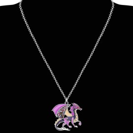 DUOWEI Alloy Welsh Dragon Necklace Enamel Fantasy Pendant Jewelry Gifts for Women (Purple)