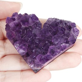 Orientrea 70-90g 1PC Amethyst Heart Cluster, Natural Crystal Heart Worry Stone- Amethyst Crystals for Decoration, Wire Wrapping, Meditation, Wicca & Reiki High Energy Crystal Healing