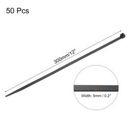 sourcing map 50PCS Cable Zip Ties 12 Inch, Self-Locking Nylon Wire Ties with 50 lbs Tensile Strength for Indoor and Outdoor, Black