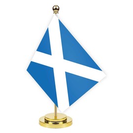 Scotland Desk Flag,12 inch Tall Small Scottish Indoor Banner,Tiny Printing Decor For Office Home Table Meeting With Golden Metal Pole Base