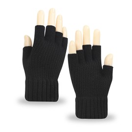 Long Keeper Winter Warm Fingerless Gloves Stretchy Knitted Gloves for Men Women Half Finger Knit Winter Mittens Thick Wool Liner for Driving Cycling, One Size