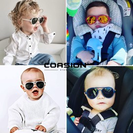 COASION Baby Polarized Sunglasses Flexible Rubber Shades with Adjustable Strap for Infant Toddler Boys Girls Ages 0-24 Months (Black/Grey)