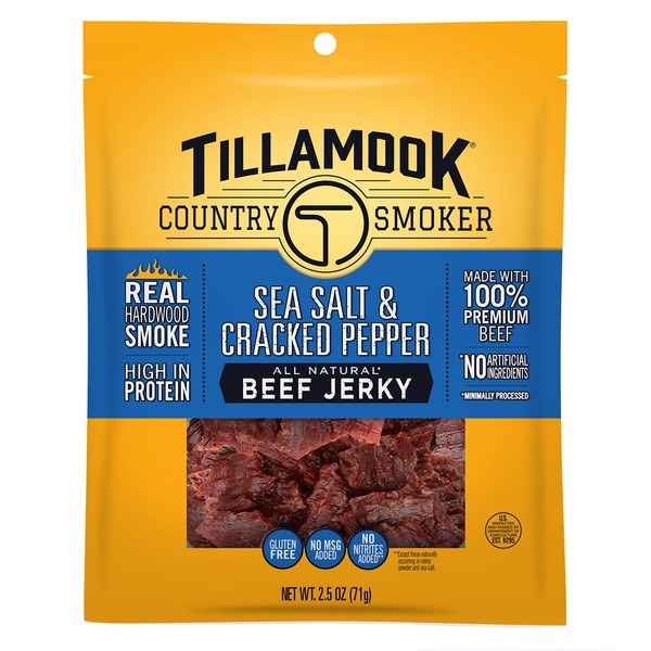 Tillamook Country Smoker All Natural, Real Hardwood Smoked Beef Jerky, Sea Salt & Cracked Pepper 2.5-oz Bag