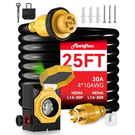 Marsflex 25FT 30 Amp Generator Cord and Power Inlet Box, Pre-Drilled Generator Inlet Box with NEMA L14-30P / L14-30R Generator Cord, for 125/250 Volt 7500 Watts, Weatherproof Outdoor Use, ETL Listed