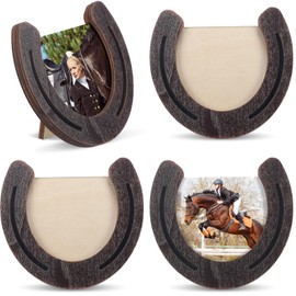 AceOrbit 3 Pcs Horseshoe Photo Frame Wooden Western Picture Frame Holds 3.5 x 3.5 Inch Picture with Clear Acrylic for Rider or Horse Lover Equestrian Derby Party Gift Vintage Wedding Party Decoration