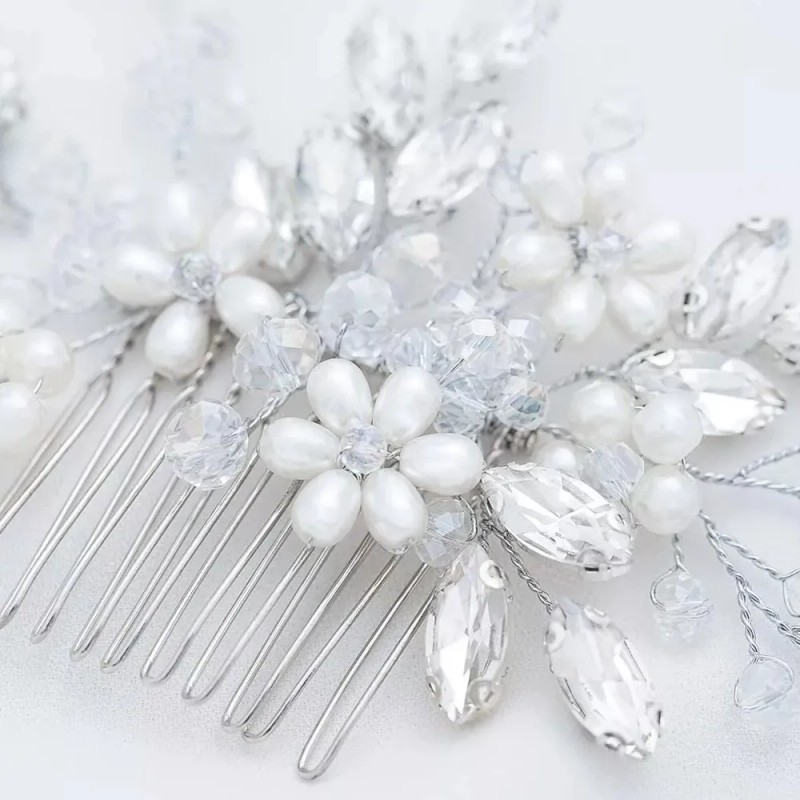 Tiara De Cristal Y Perlas Novia Peine El Pelo De