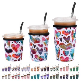 Cavllson 3 Pack Reusable Insulated Neoprene Iced Coffee Sleeves & Coffee Cup Holder, Universal Fit 16-32oz Cups for Hot/Cold Beverages - Love-3 Pack