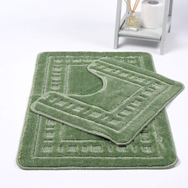 Night Zone Diem 2 Piece Bath Mat & Pedestal Set Non Slip Extra Absorbent Bathroom Toilet Rug Bath Mats Set (Sage Green)