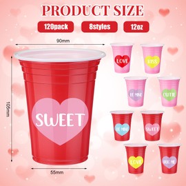 Domensi 120 Pcs 12 oz Valentine's Day Pink Red Heart Cups Valentines Plastic Party Cups Disposable Cups for Coffee Juice Beverage Hot Cold Drinks Holiday Party Supplies