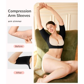 LODAY Arm Compression Sleeves for Women Lipo Upper Arm Shaper Post Surgery Slimming Arm Sleeve (Black, Large/X-Large)