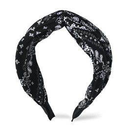 Knotted Headband Paisley Bandana Headbands for Women Cross Knot Headband Black Head Bands for Women's Hair Non Slip Bandana Headband Boho Hair Band Wide Twisted Knot Headbands for Women Girls