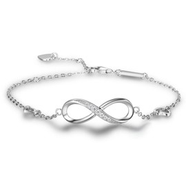 Bo & Pao infinity women's bracelet, engraved with the infinity symbol and heart, "Infinite Love" pendant, 925 sterling silver with cubic zirconia.