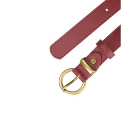Allegra K Women PU Leather Belts Bronze Metal Pin Buckle Thin Waist Belts for Jeans Dress Red Fit waist 80-96cm/31.5-37.8"
