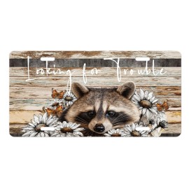 Twisted R Design Raccoon Looking for Trouble Aluminum Front License Plate Car Accessory Vanity