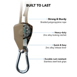 Keovoker 4Pack Retractable Ratchet Tie Down Straps, 13 Ft 1/8” Adjustable Rope Hanger, Heavy Duty Ratcheting Pulley System with 2 Carabiner Hook, for Tent, Hanging Plants, Grow Lights, Black