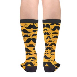 WILL BUDXEG Mustache Moustache Handlebar Black And Gold Casual Unisex Novelty Fun Crew Socks Fashion Comfortable Men And Women Crazy Dress Socks