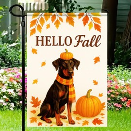 BlissYard Hello Fall Garden Flag 12x18 Inch Double Sided Black Dog Flags Pumpkin Yard Autumn Leaves Outdoor Small Banner for Fall Thanksgiving Porch Lawn Decoration