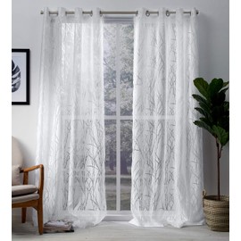 Exclusive Home Curtains Edinburgh Sheer Branch Burnout Window Curtain Panel Pair with Grommet Top, 52x84, Winter White, 2 Count