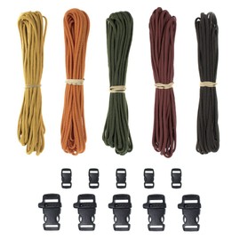 Paracord Bracelet Kit – 5 Hanks of 25 Feet of 550 Paracord 125 Feet Total with 10 Side Release Buckles - Perfect for Home, Auto, Emergency Use, and Crafting Bracelets