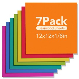 ROBOTIME 7-Pack Double-Sided Colored 1/8" Plywood Sheets - 12 x 12 x 1/8 Inch - Roller-Coated Solid Color 3mm Craft Wood Sheets for Laser Cutting - Assorted Colors - WB124