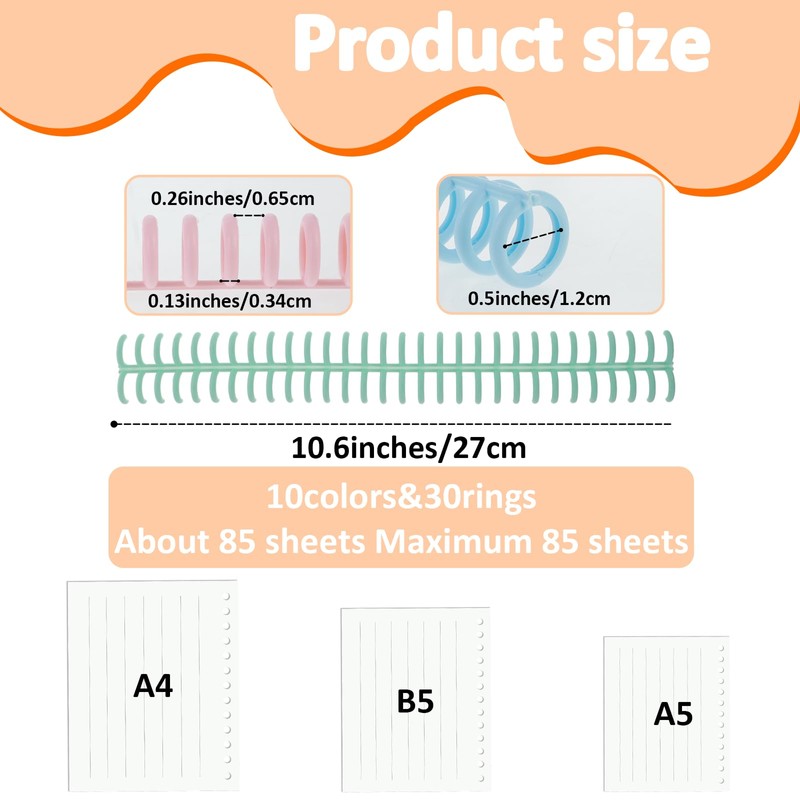 ElevateTech 10pcs Binding Combs Spiral Binding Coils Plastic Journal Spiral
